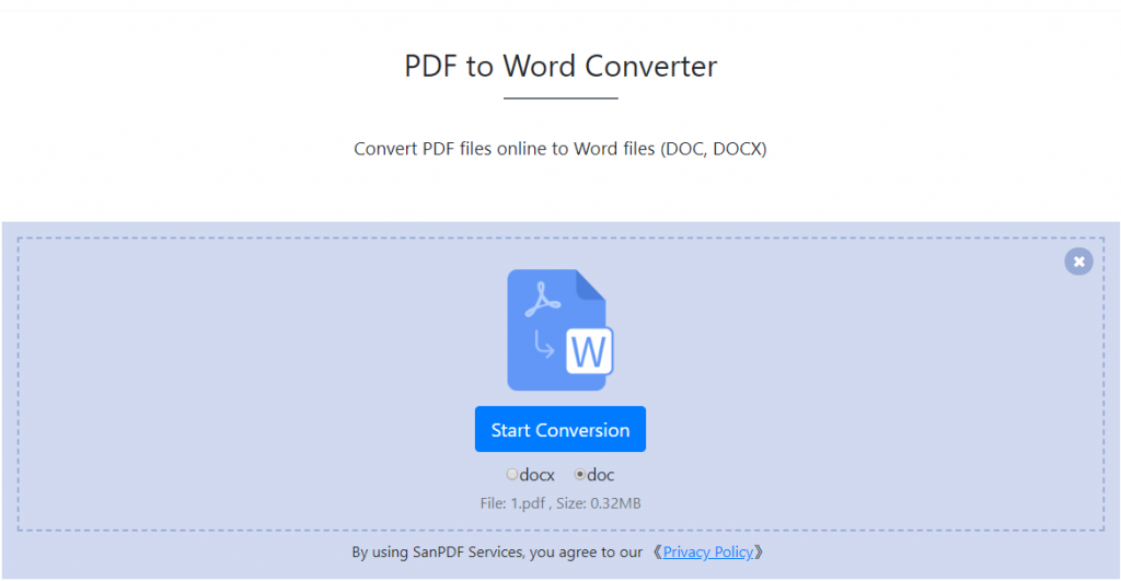 SanPDF to Word Converter Choose File