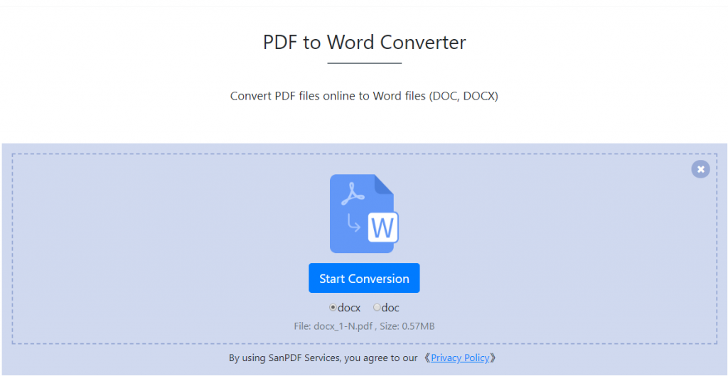 SanPDF to Word Converter Choose File