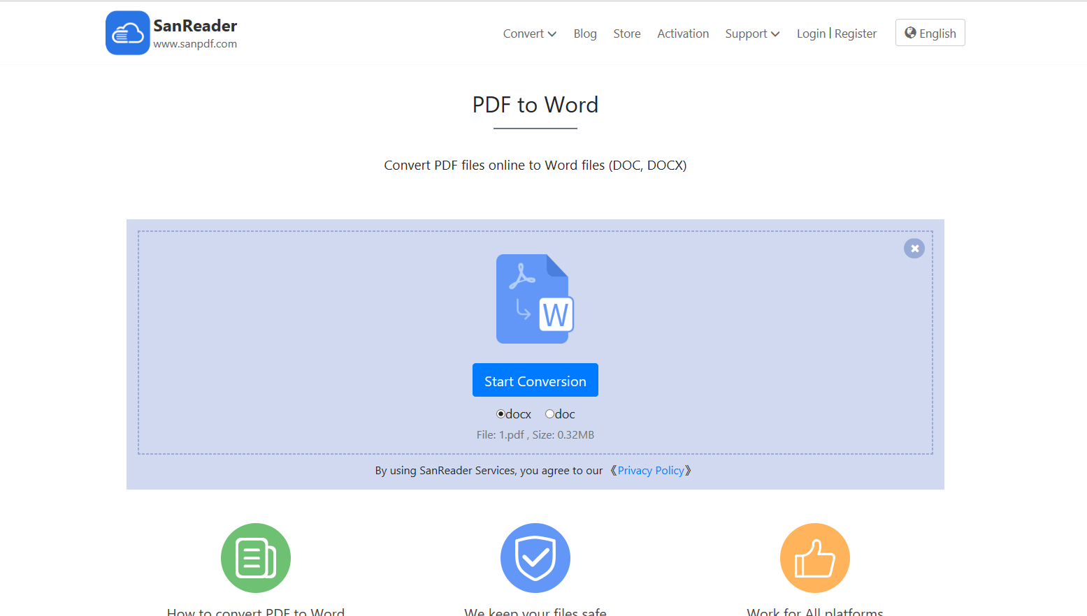 Simple online conversion tool that can convert PDF to Word