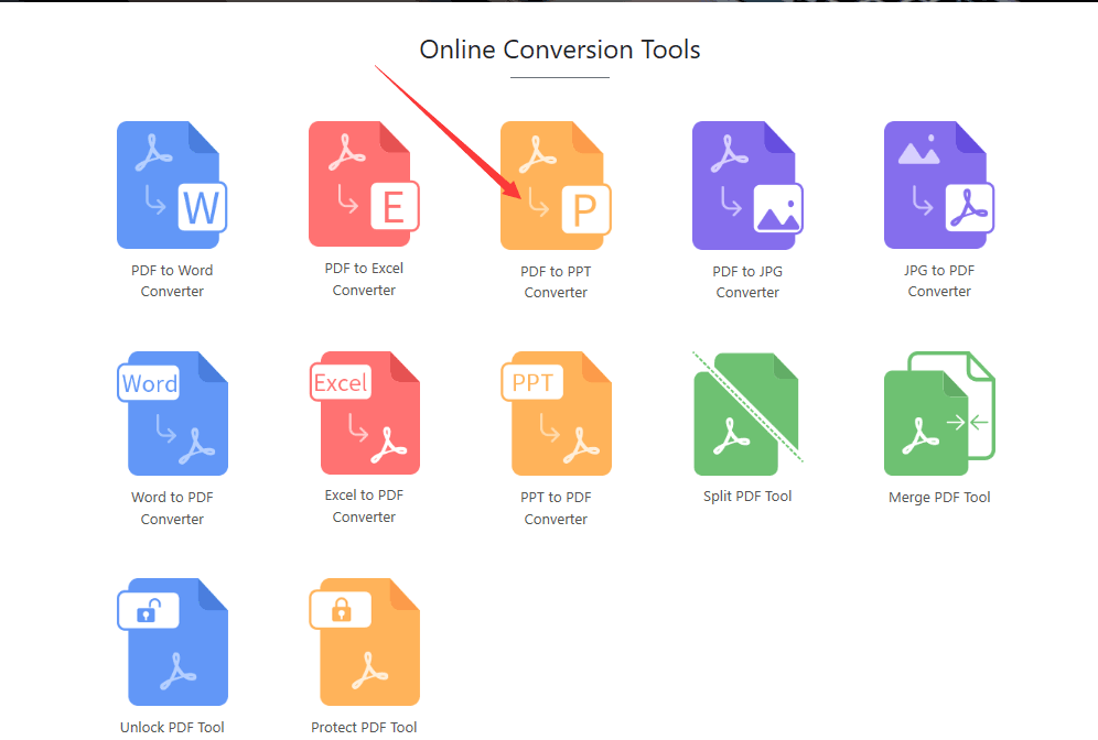 、Click the "Conversion" navigation bar and select "PDF to PPT" to enter the conversion page.