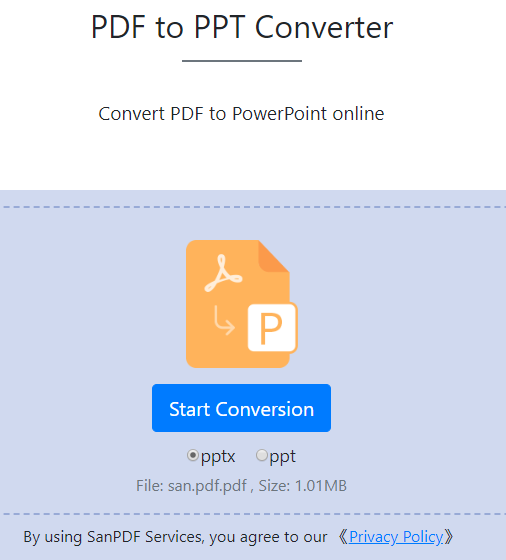Click “Start Conversion” in the figure below to start converting to SAN PDF file. 
