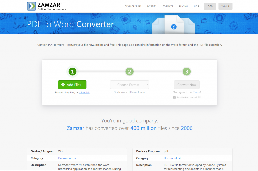 Zamzar word to pdf online