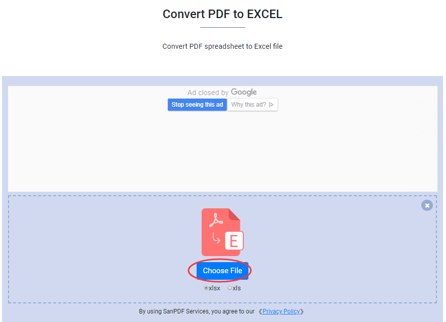  Adobe PDF file into an Microsoft office Excel.choose file